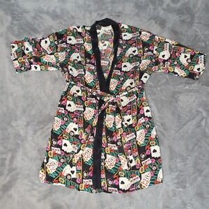 Vintage Hilton 100% Silk Robe Casino Theme Poker Slots Size Medium With Belt
